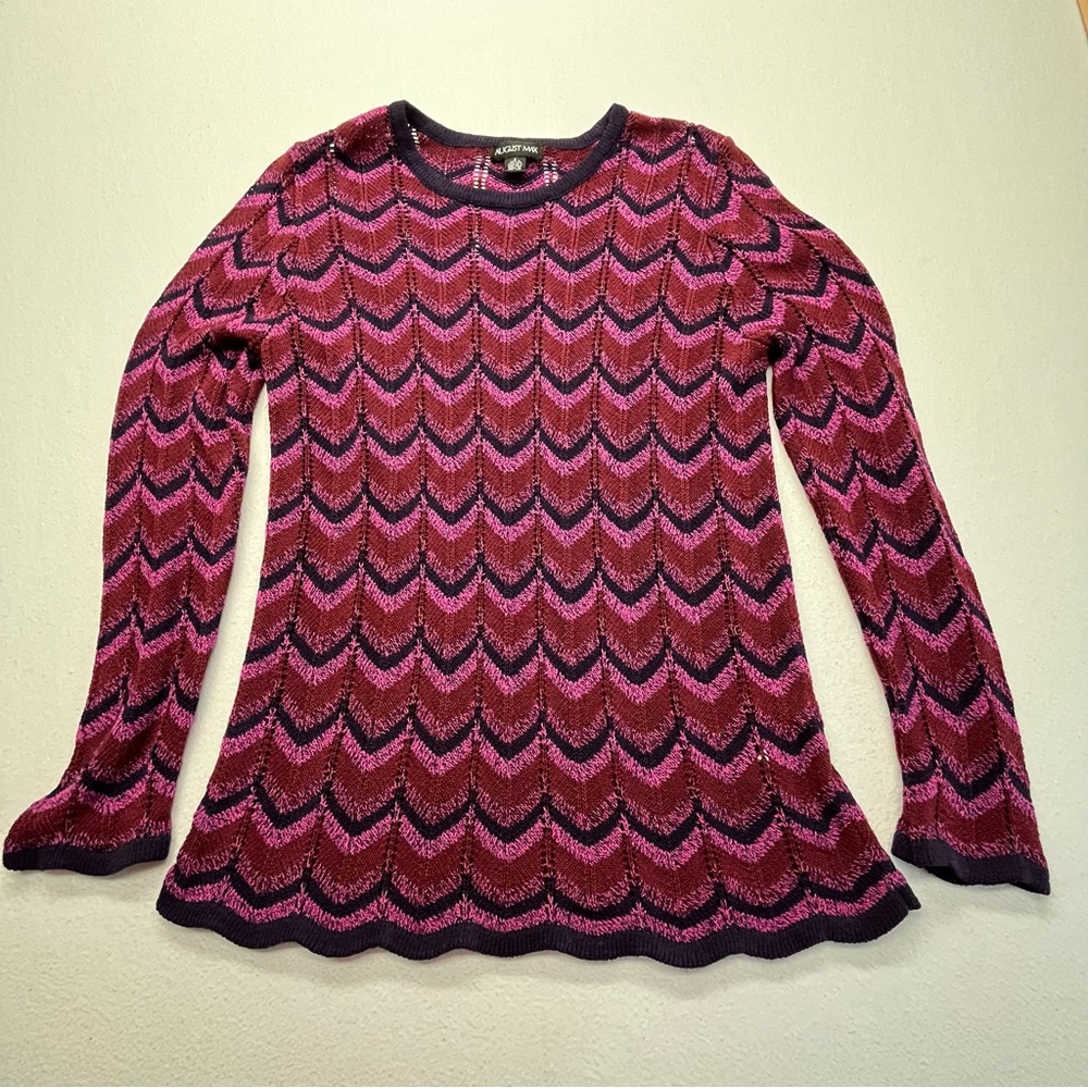 August Max Long Sleeve Knit Sweater Chevron Pink Purple Junior's 3 Retro Vintage